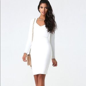 Bebe Long Sleeve White Bodycon Dress